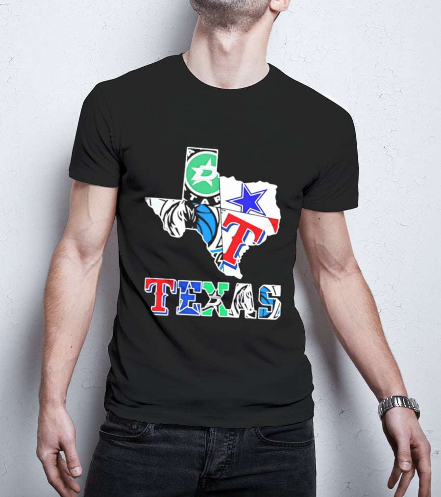 Texas Dallas Stars Mavericks Cowboys Rangers Sports Map T-Shirt