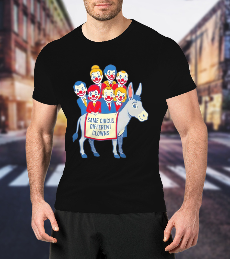 Same Circus Different Clowns Riding A Donkey Clown Faces T-Shirt