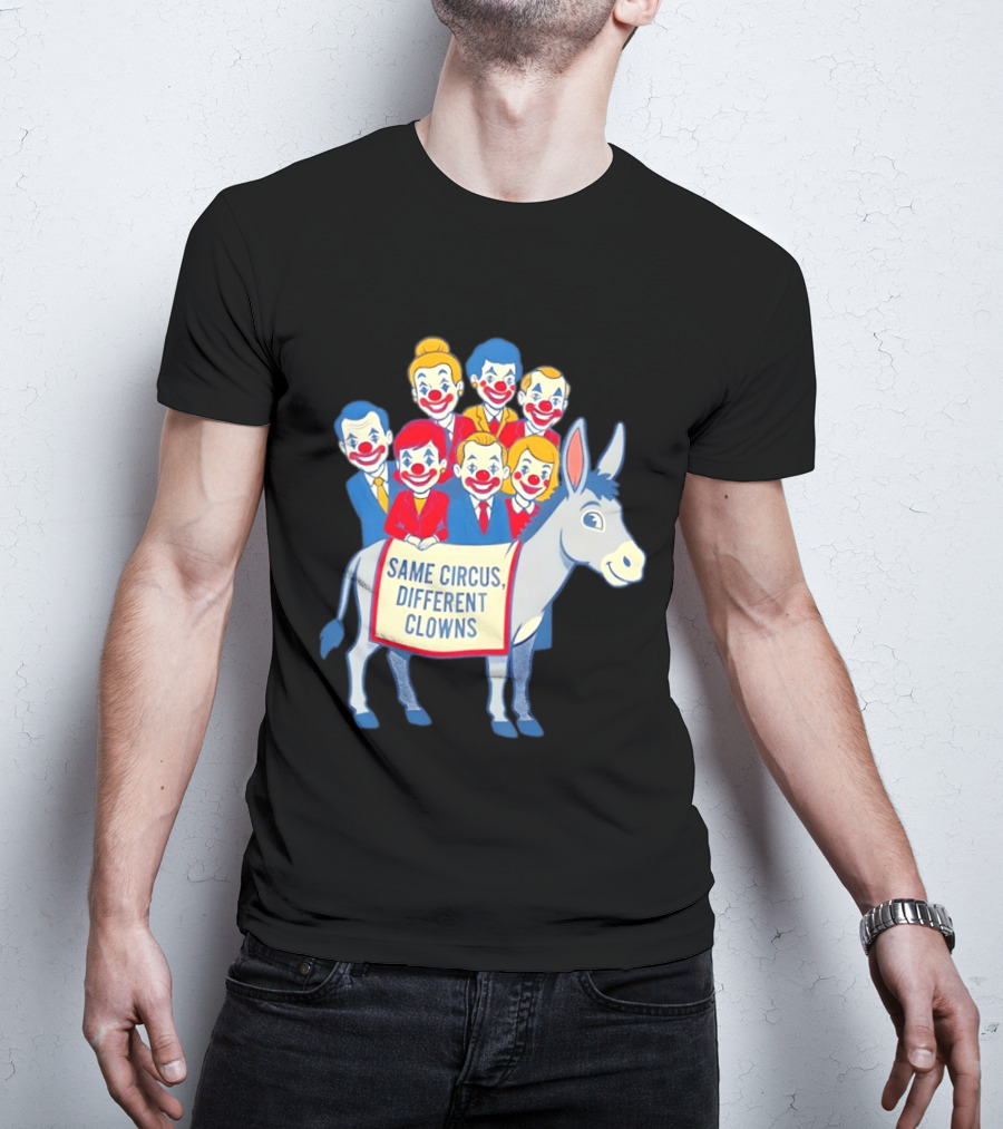 Same Circus Different Clowns Riding A Donkey Clown Faces T-Shirt
