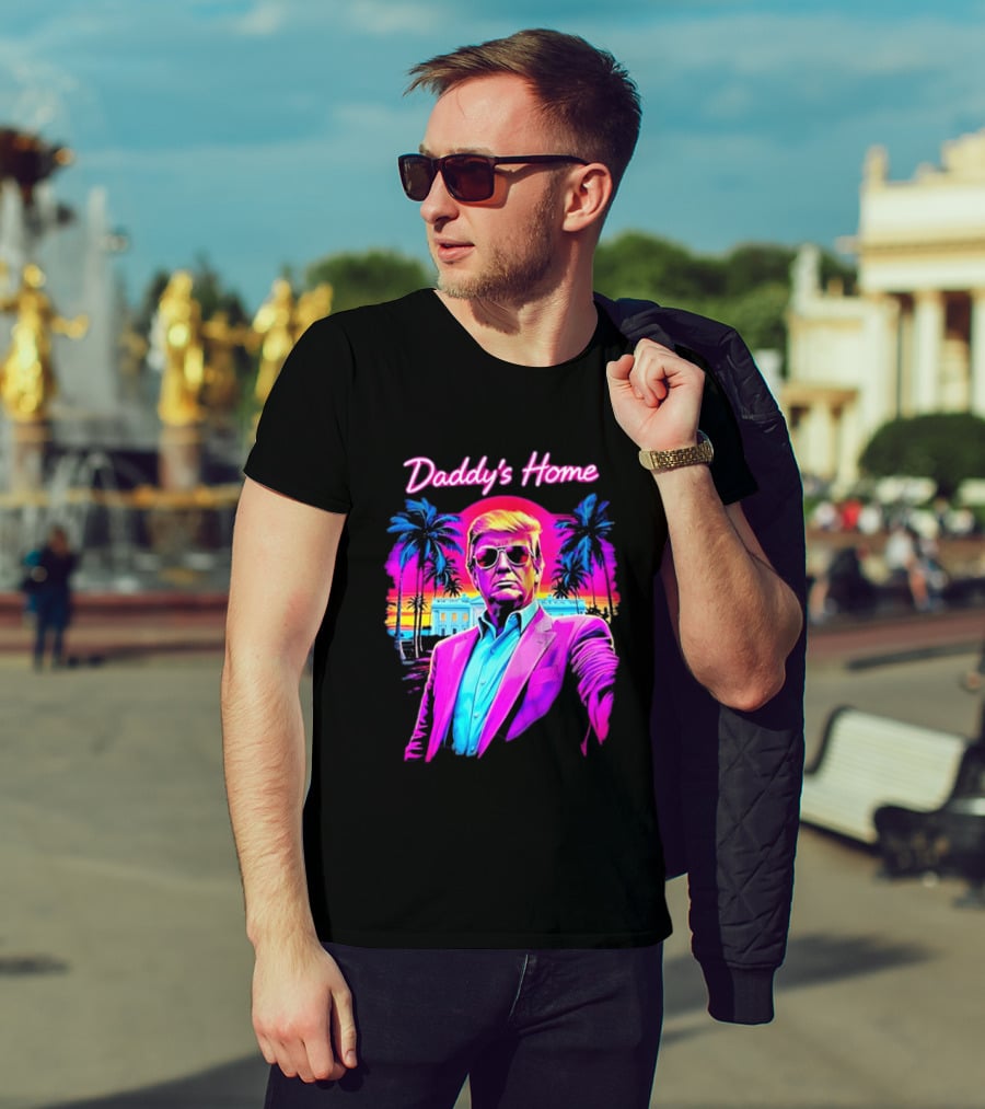 Daddy's Home Donald Trump Synthwave Sunset Beach Scene T-Shirt