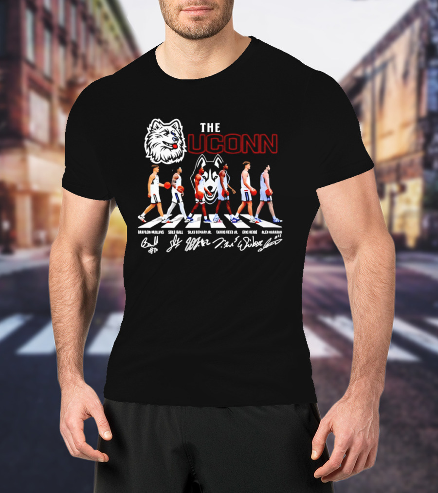 The UConn Huskies Men's Basketball Team Roster Abbey Road Player Signatures T-Shirt