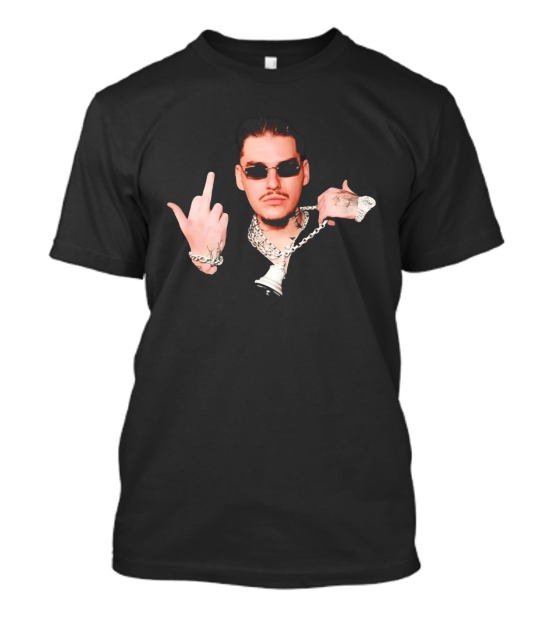 Yeat Rapper Star With Sunglasses Chain Middle Finger Gesture T-Shirt