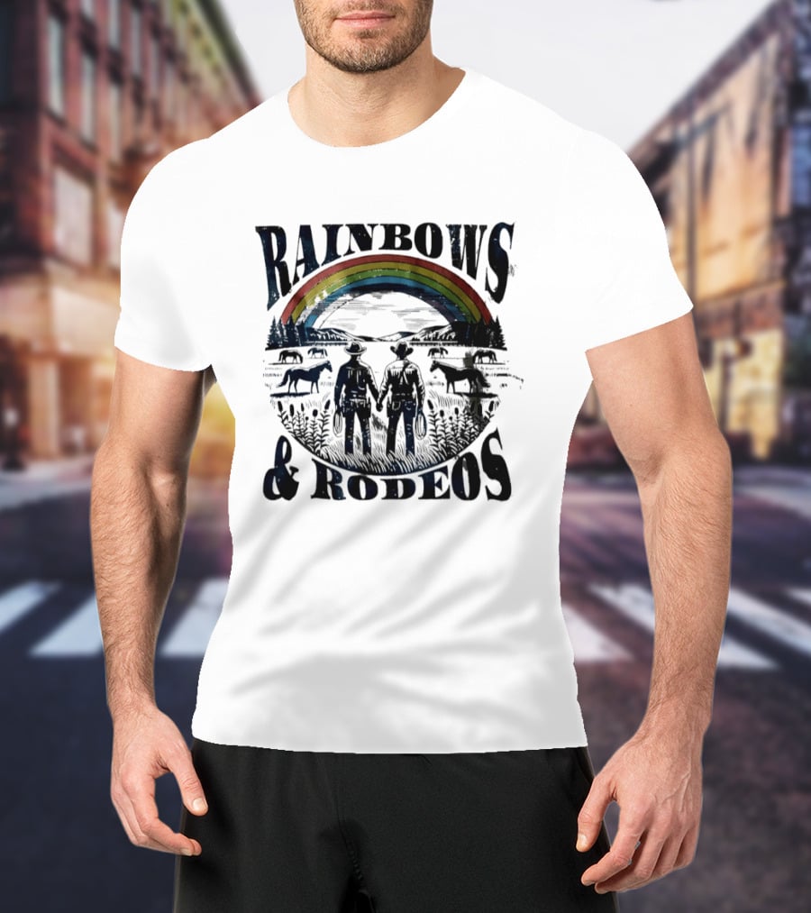 Rainbows Rodeos Western LGBT Pride Cowboys And Horses T-Shirt
