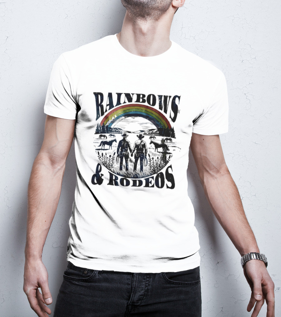 Rainbows Rodeos Western LGBT Pride Cowboys And Horses T-Shirt