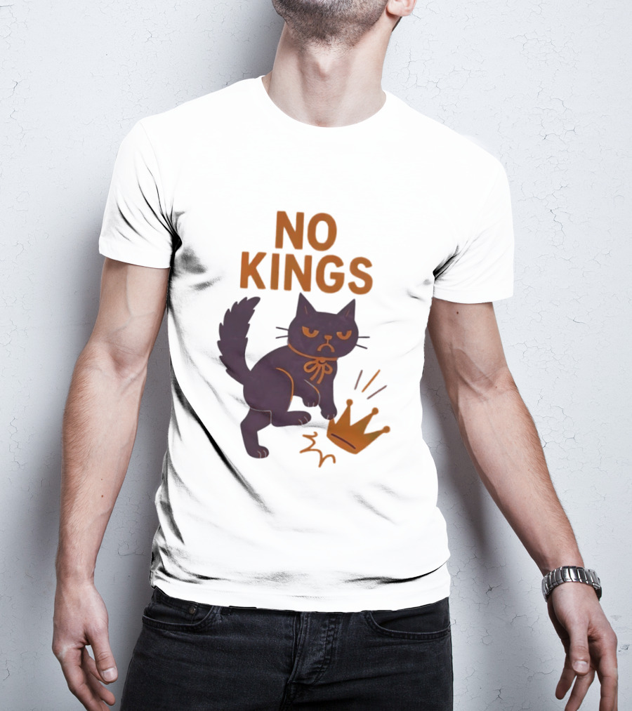No Kings Black Cat Kicking Crown T-Shirt