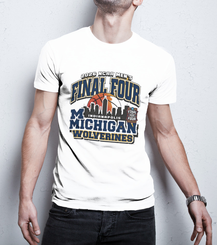 2026 NCAA Men's Final Four Michigan Wolverines Indianapolis Skyline Basketball T-Shirt
