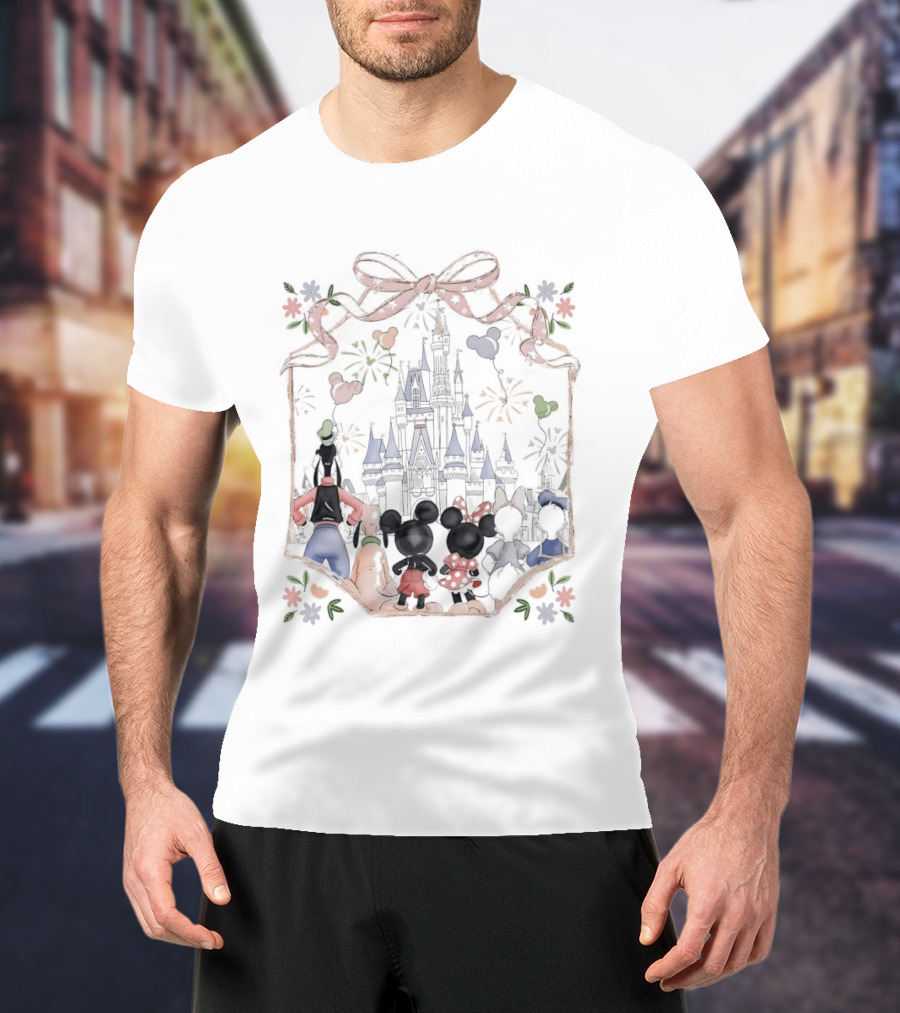 Family Mickey Cartoon Castle Fireworks Most Magical Place On Earth T-Shirt