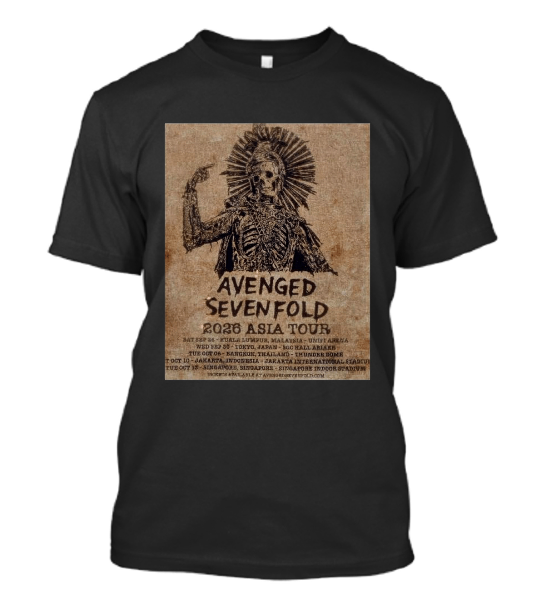 Avenged Sevenfold 2026 Asia Tour Kuala Lumpur Tokyo Bangkok Jakarta Singapore T-Shirt