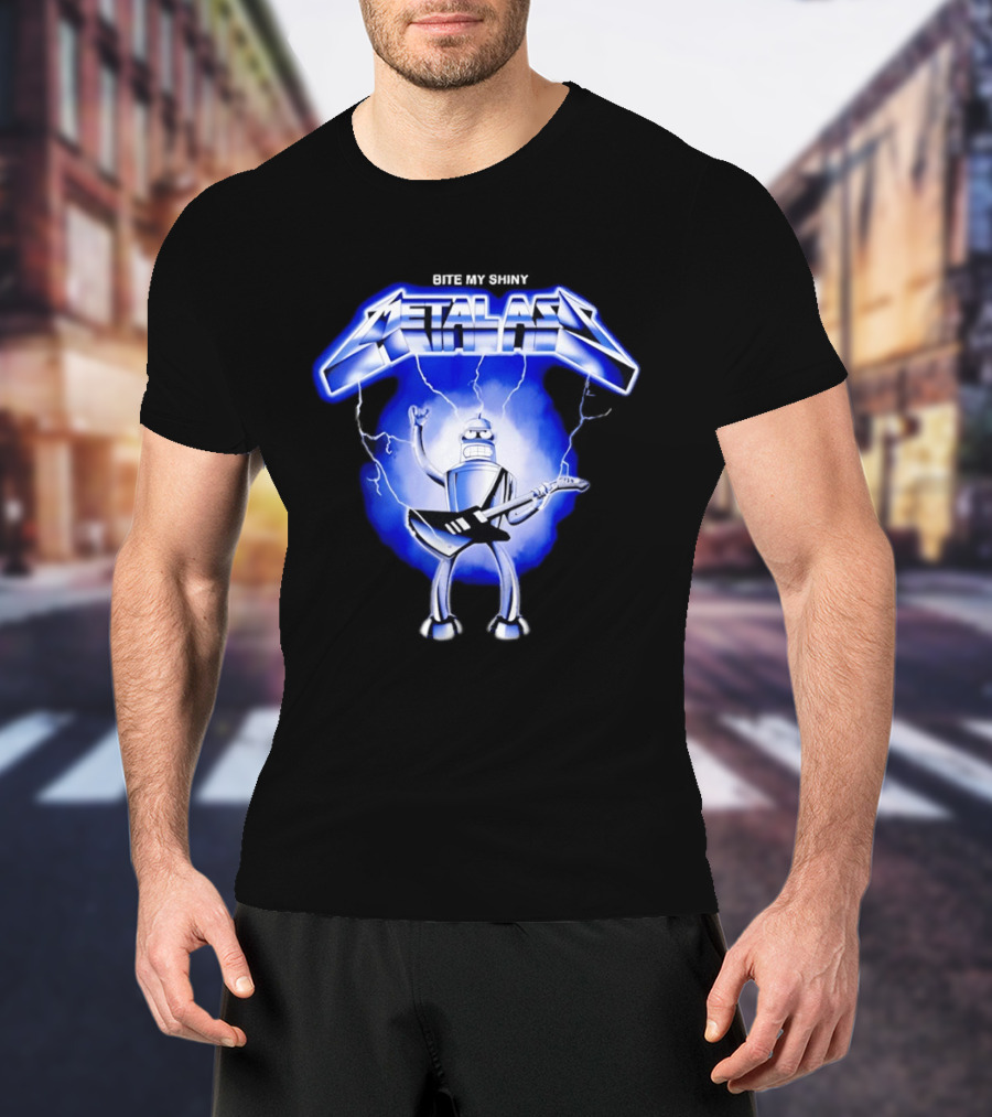 Bite My Shiny Metal Ass Lightning Robot Guitarist T-Shirt