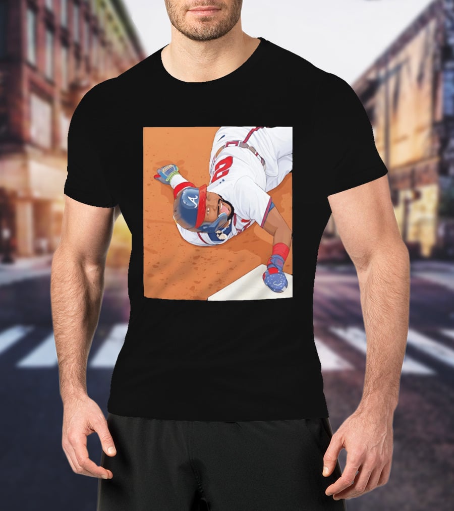 Ronald Acuna Jr Atlanta Braves Outfielder Sliding Baseball Action T-Shirt