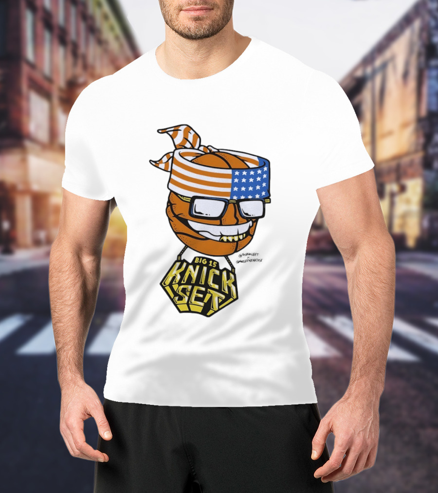 Big 15 Knick Set Basketball Wearing USA Flag Bandana And Glasses T-Shirt