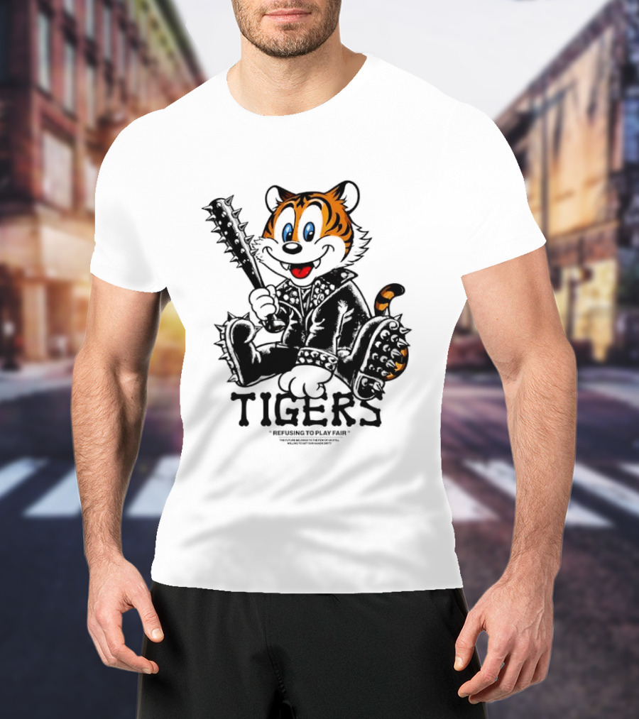 Tigers Playful Cartoon Character With Spiked Bat T-Shirt