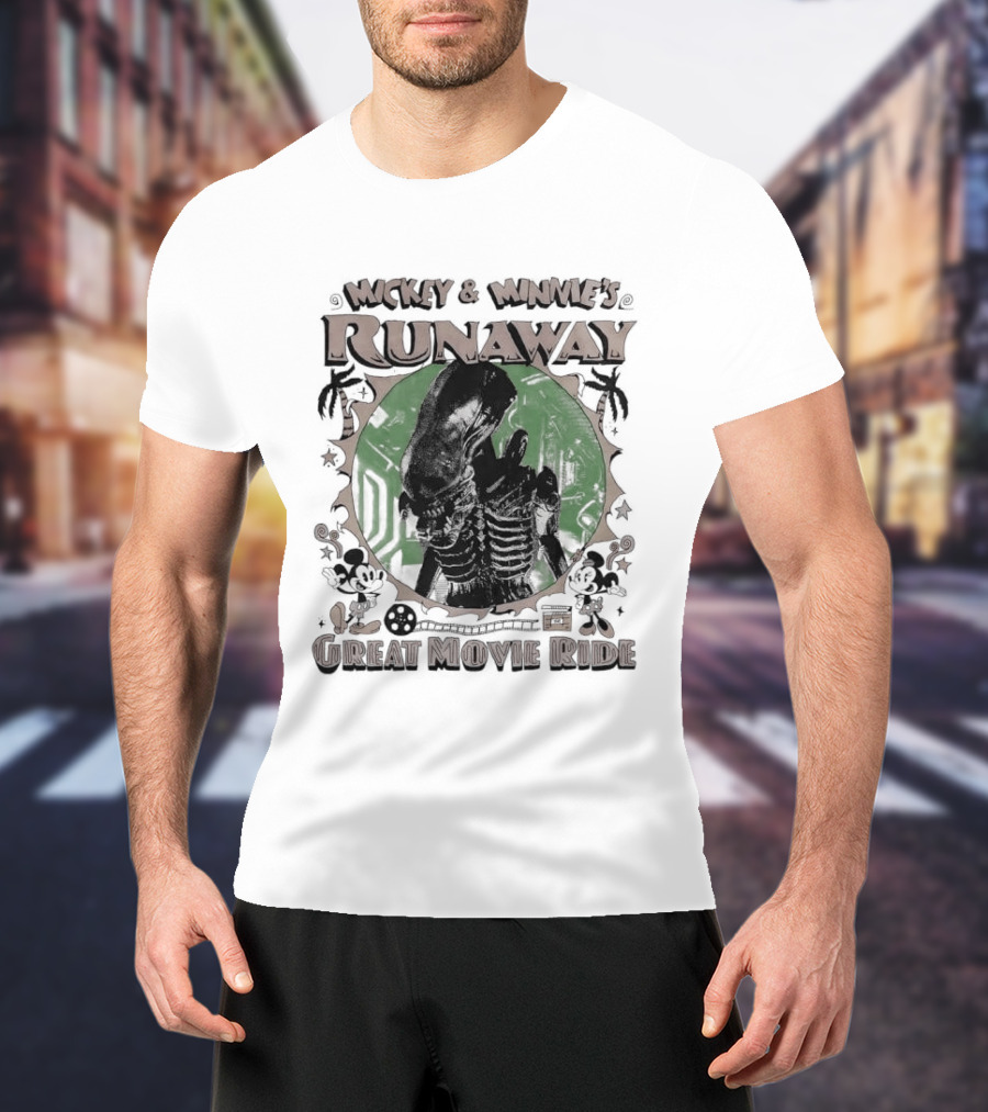 Mickey And Minnie's Runaway Great Movie Ride Xenomorph Alien T-Shirt