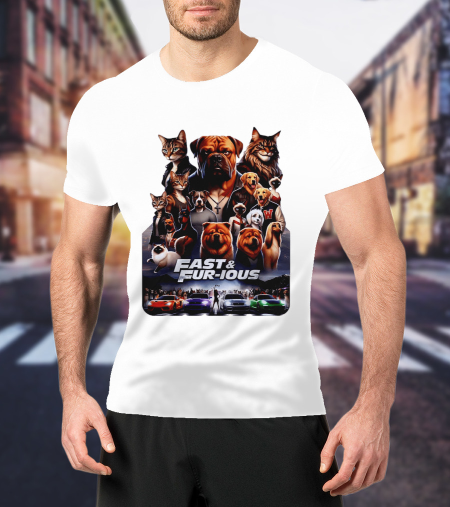Fast & Fur Ious Dogs And Cats Mashup With Cars T-Shirt