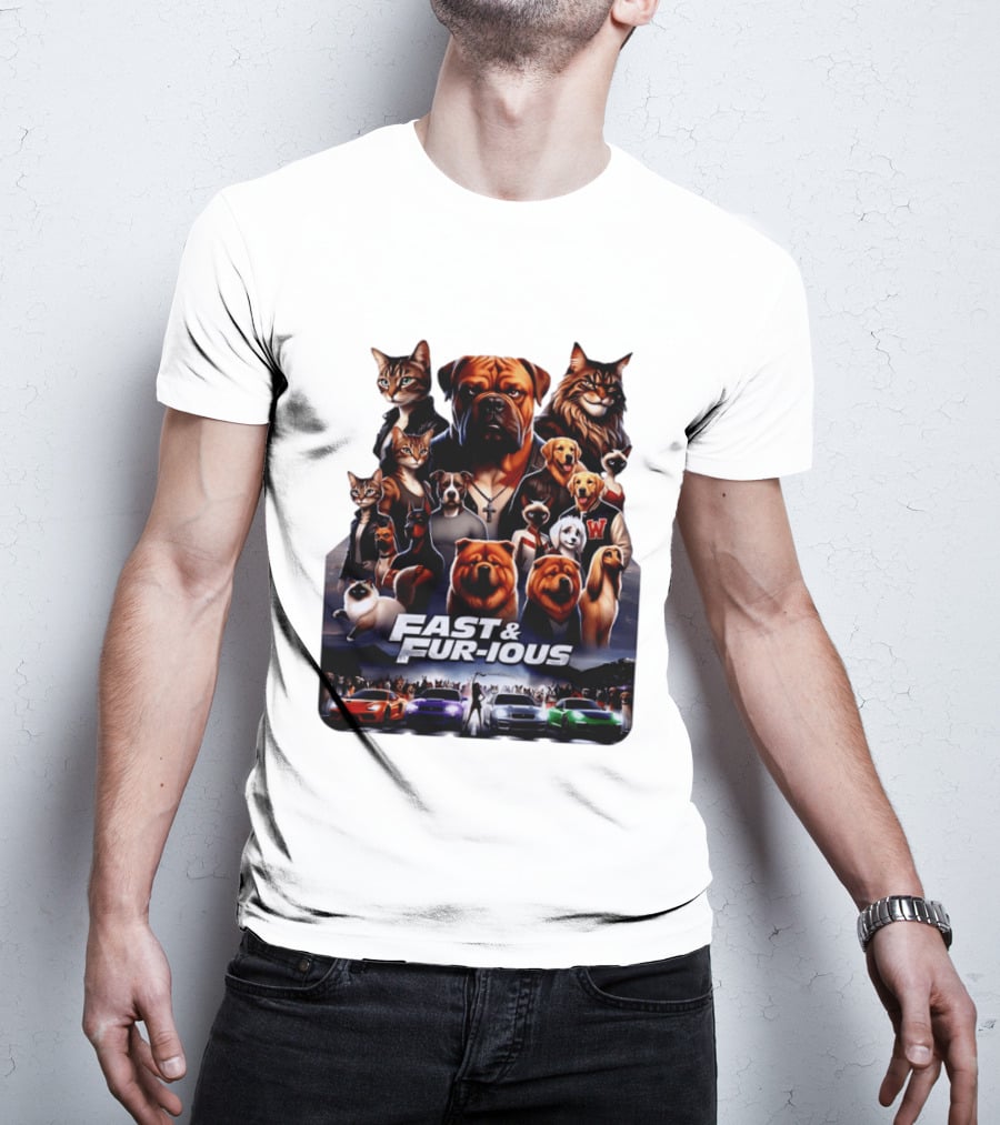 Fast & Fur Ious Dogs And Cats Mashup With Cars T-Shirt
