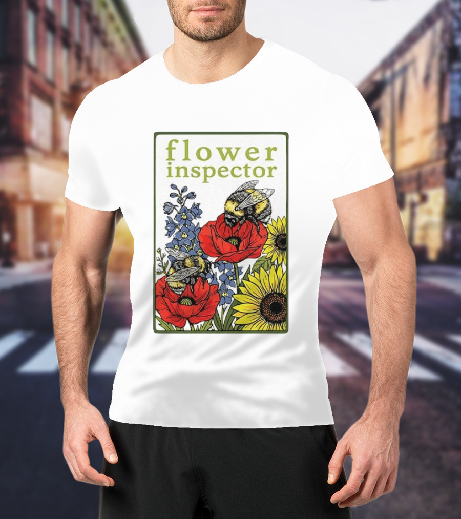 Flower Inspector Bees On Poppy Sunflower Bluebell Blossom T-Shirt