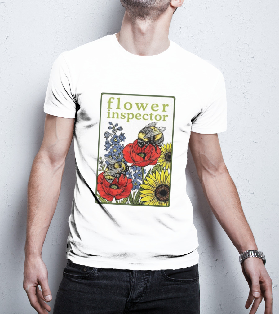 Flower Inspector Bees On Poppy Sunflower Bluebell Blossom T-Shirt