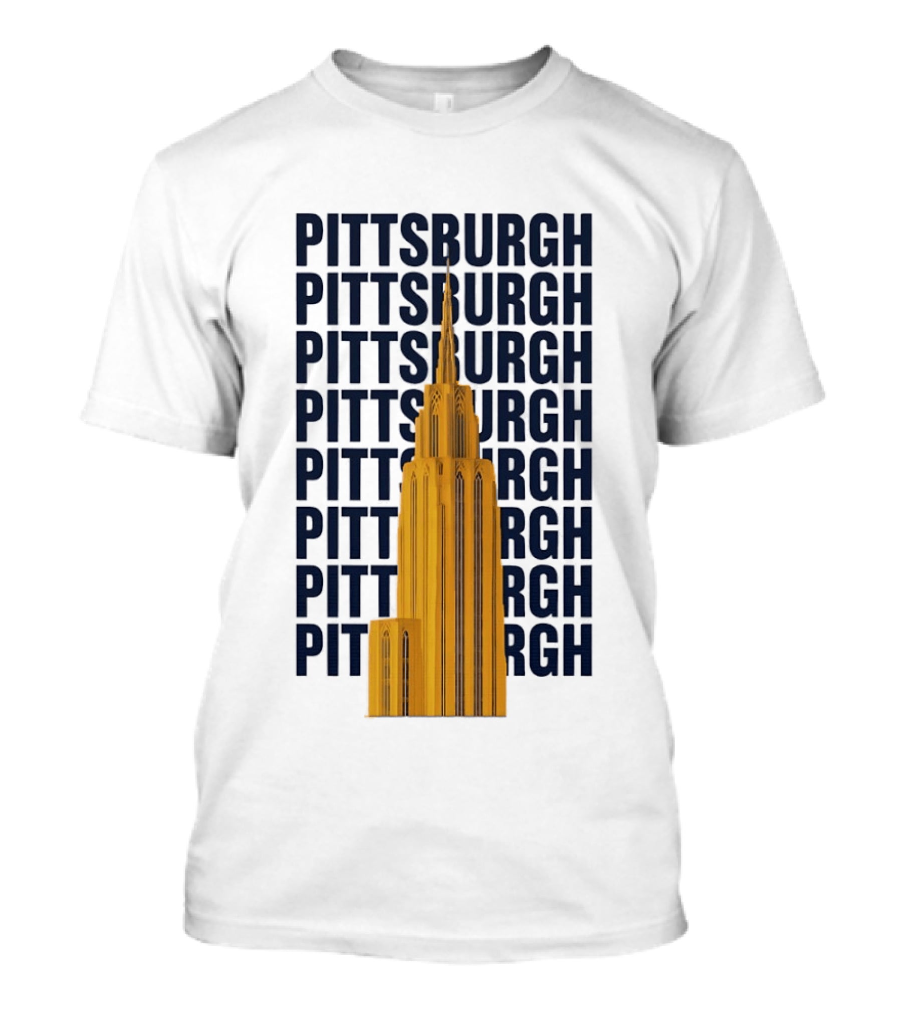 Pittsburgh Golden Tower Repeated Text Cityscape T-Shirt