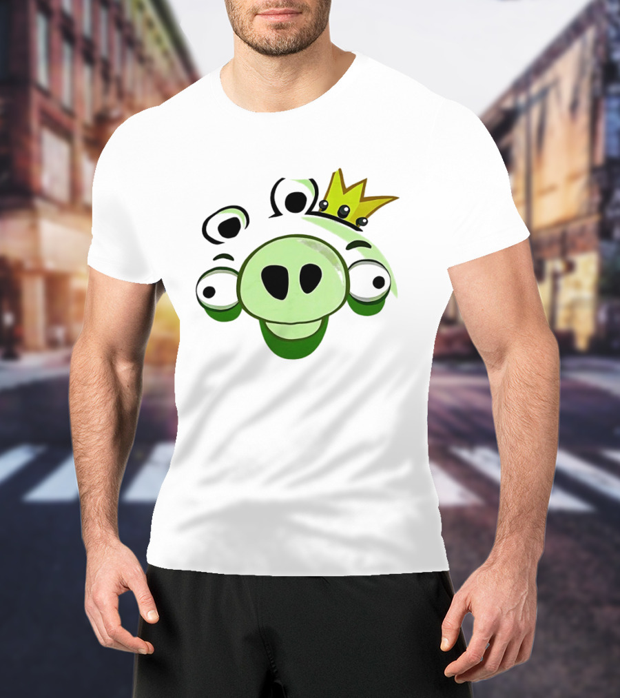 Angry Birds King Pig Big Face Green Crown T-Shirt