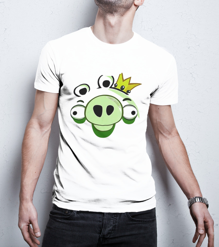 Angry Birds King Pig Big Face Green Crown T-Shirt
