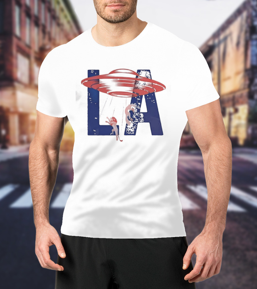Los Angeles Spaceship Over LA Bold Letters T-Shirt