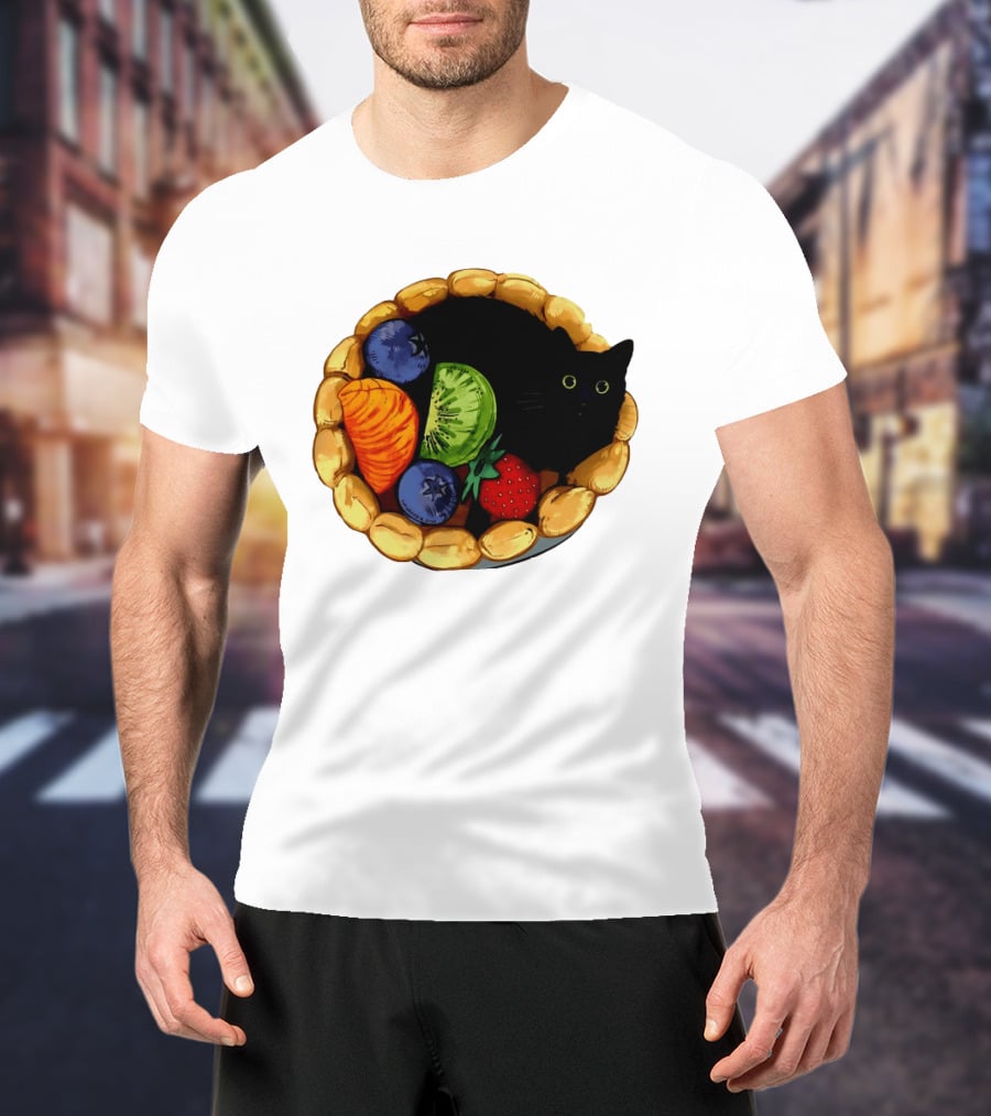 Black Cat Surrounded By Mixed Fruit Tart T-Shirt