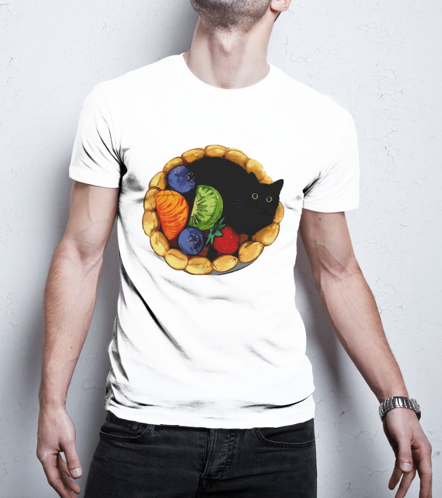 Black Cat Surrounded By Mixed Fruit Tart T-Shirt
