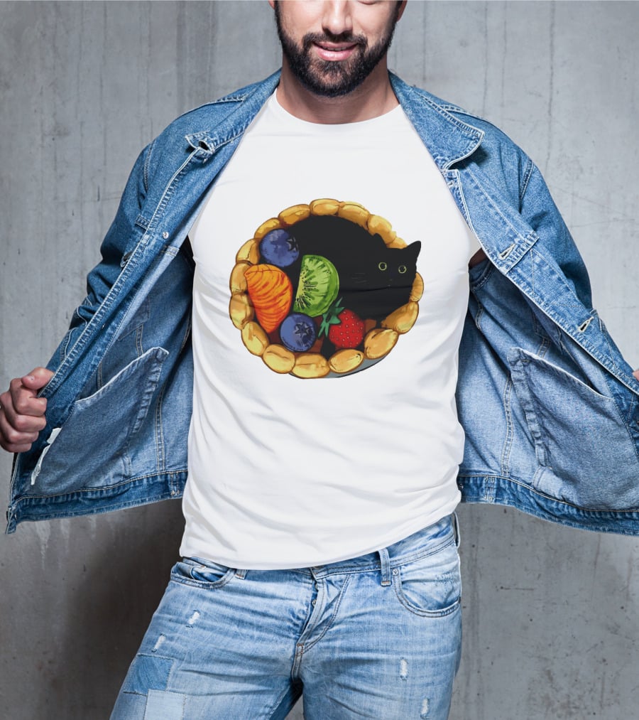 Black Cat Surrounded By Mixed Fruit Tart T-Shirt