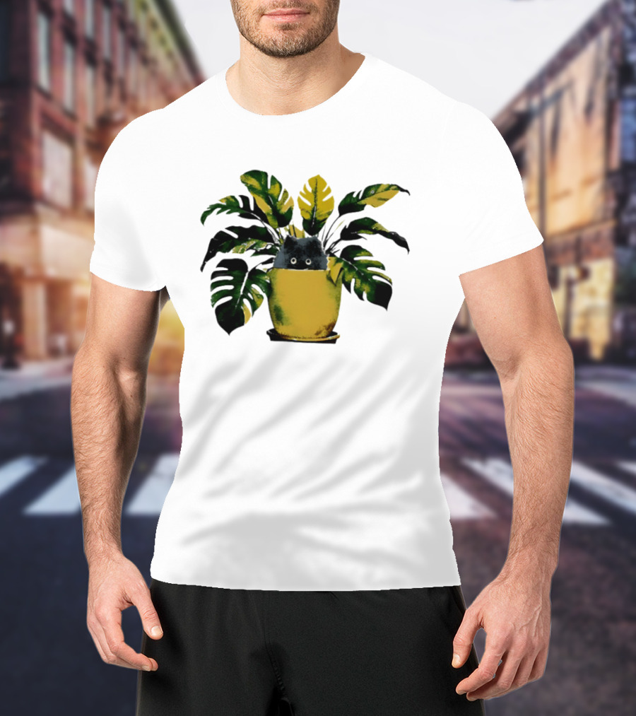 Cat In Monstera Potted Plant T-Shirt