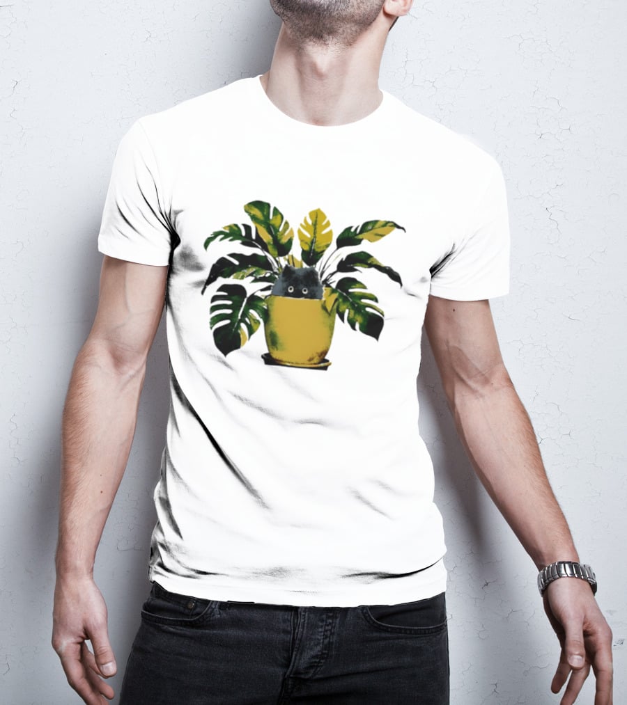 Cat In Monstera Potted Plant T-Shirt