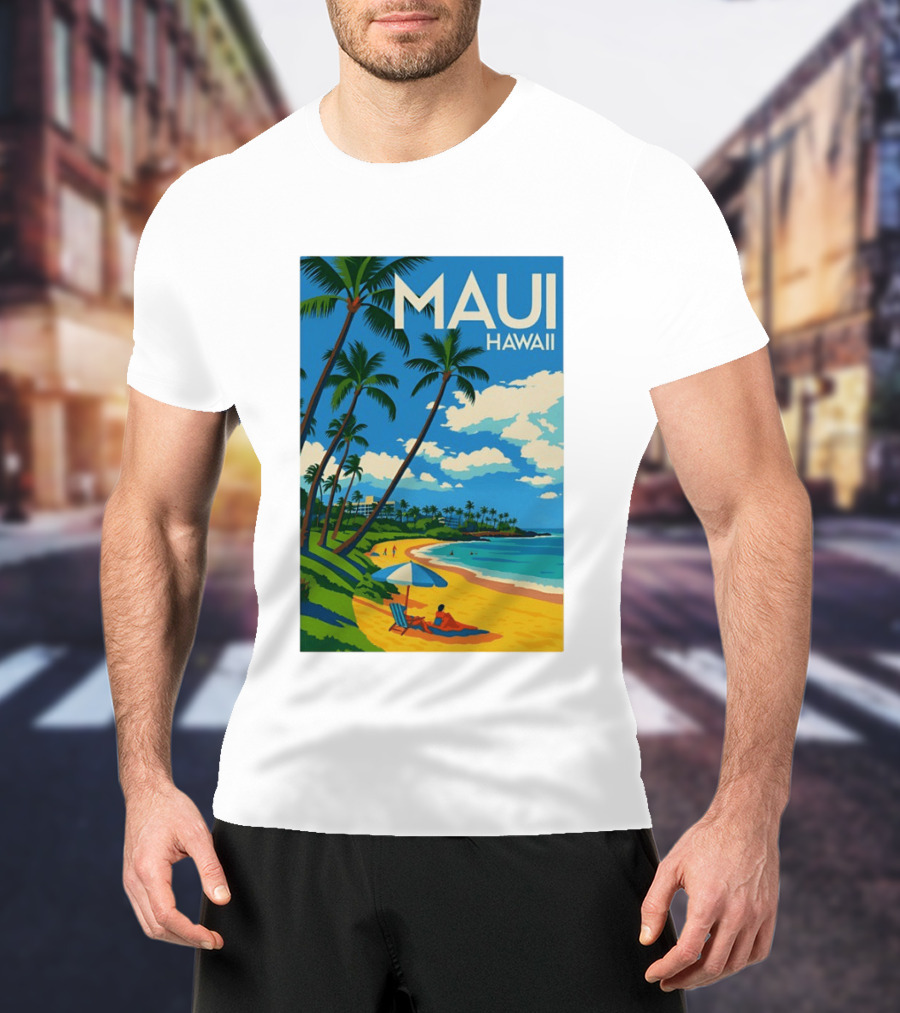 Maui Hawaii Palm Trees Beach Scene T-Shirt
