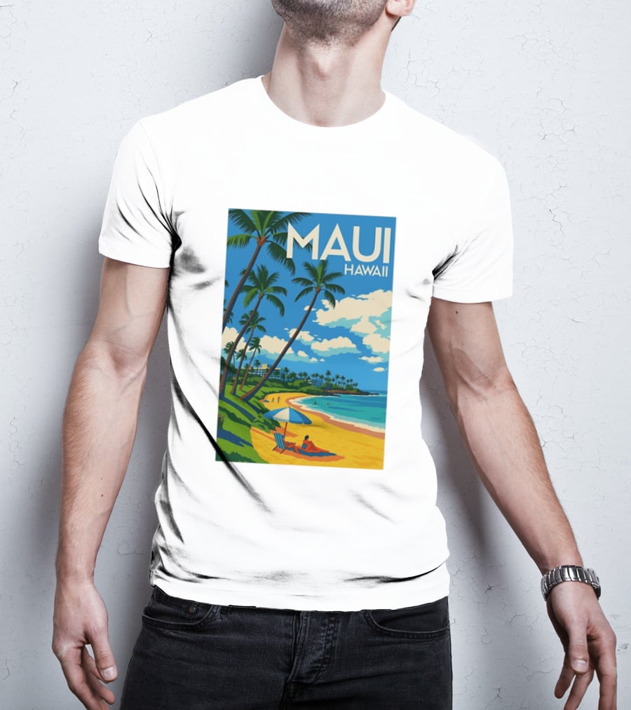 Maui Hawaii Palm Trees Beach Scene T-Shirt