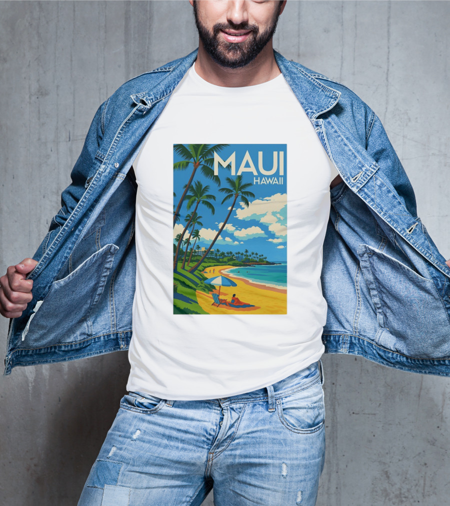 Maui Hawaii Palm Trees Beach Scene T-Shirt