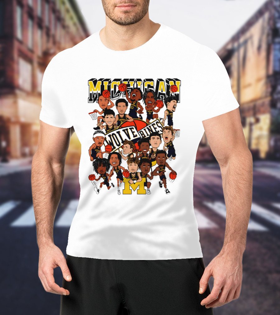 Michigan Wolverines Basketball Caricature 2026 Team Players T-Shirt