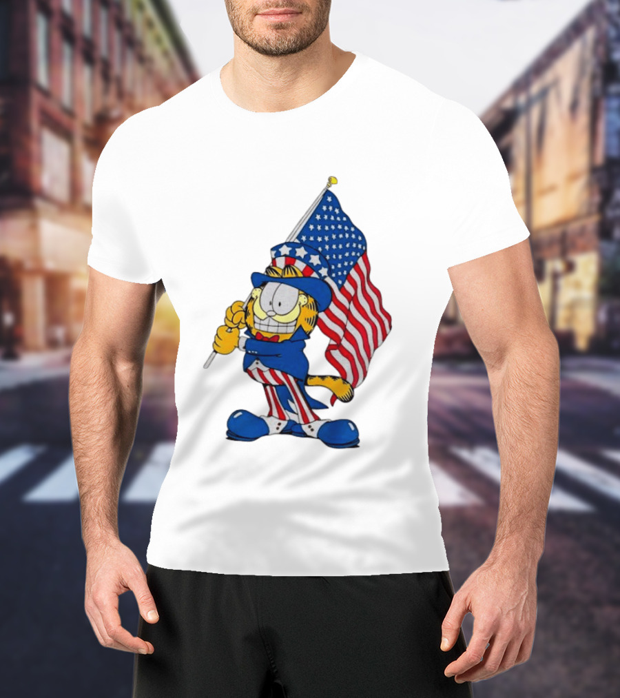 Orange Cat 250 Years Of Freedom Garfield Uncle Sam American Flag T-Shirt