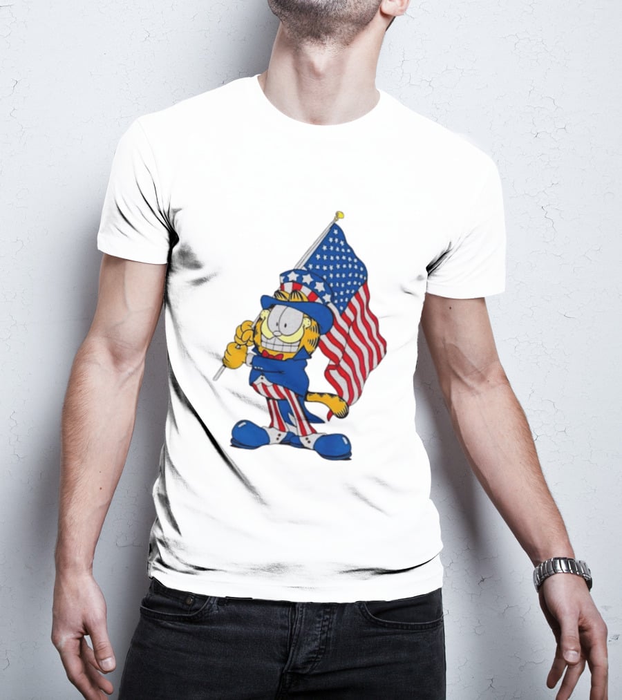 Orange Cat 250 Years Of Freedom Garfield Uncle Sam American Flag T-Shirt
