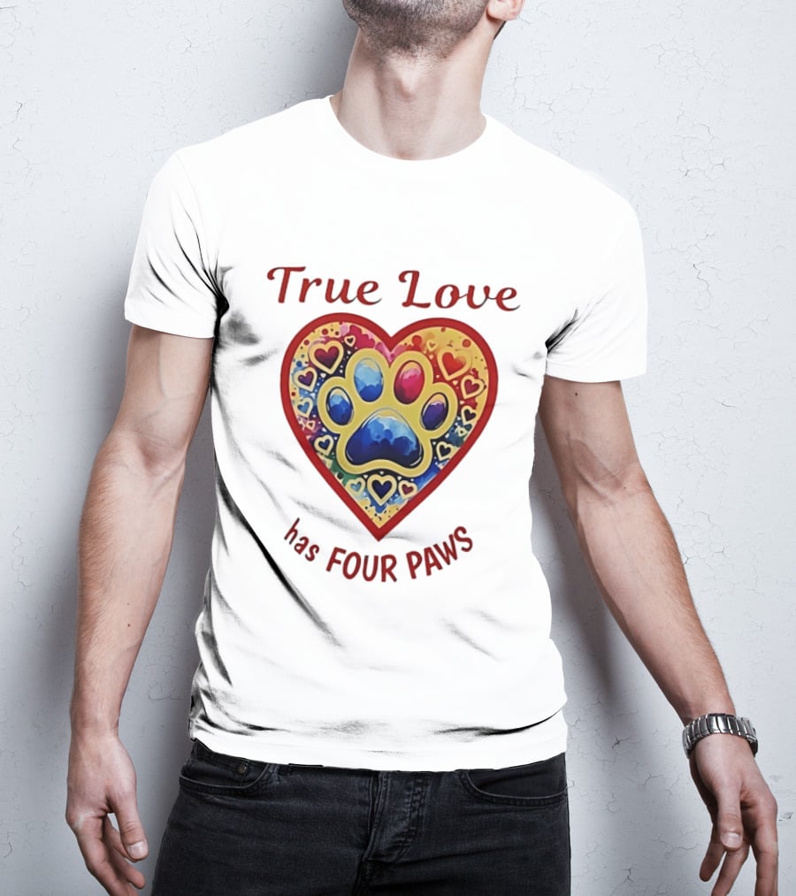 True Love Has Four Paws Heart With Colorful Paw Print And Hearts T-Shirt