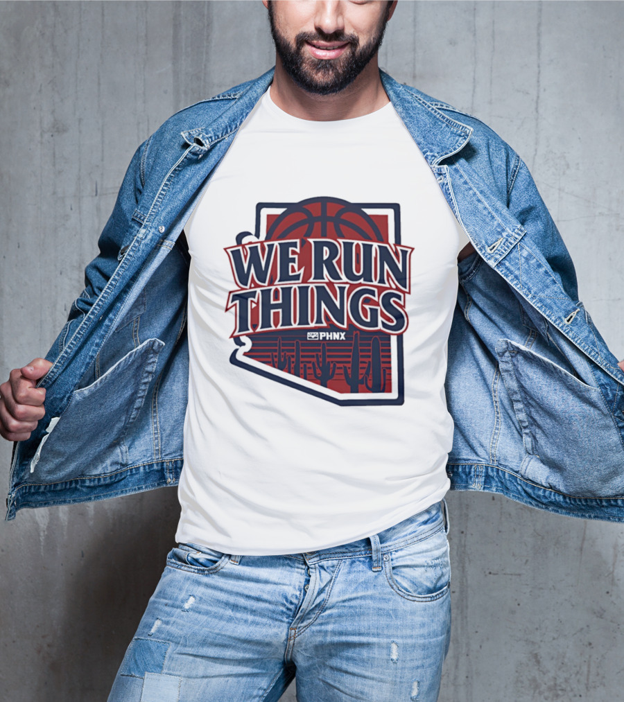 PHNX We Run Things Cactus Basketball Desert Scene T-Shirt