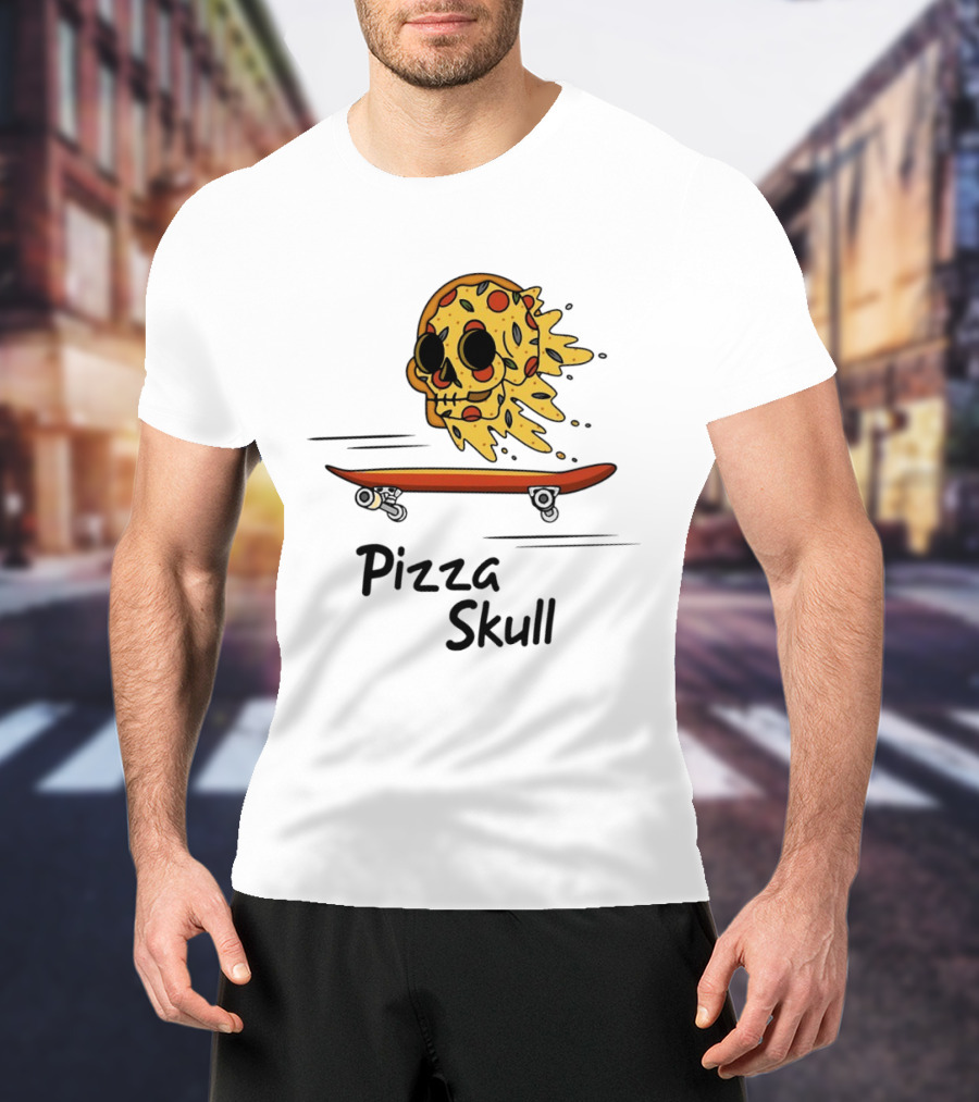 Pizza Skull Melting Slice Skateboard T-Shirt