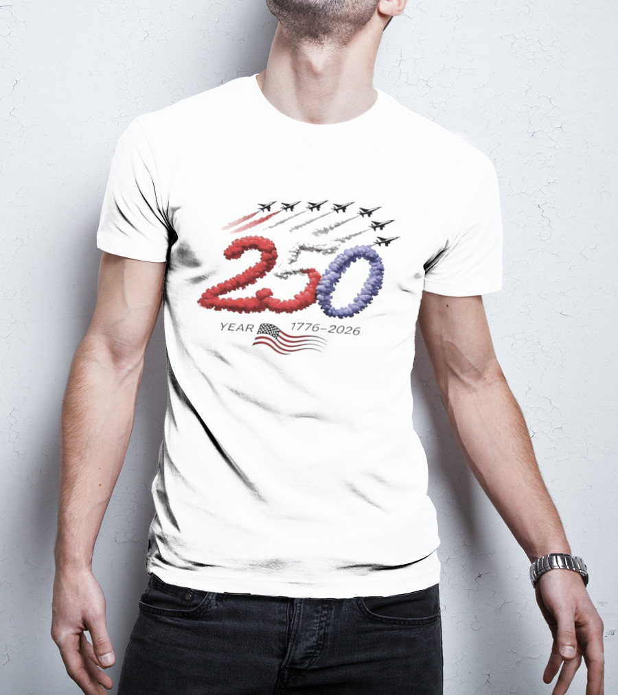 250 Year Anniversary USA Plane Smoke With American Flag T-Shirt
