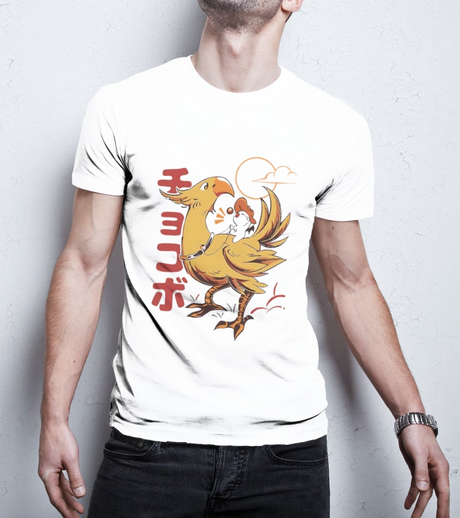 Kaweehaw Cowboy Moogle Riding Chocobo Retro Style Japanese T-Shirt