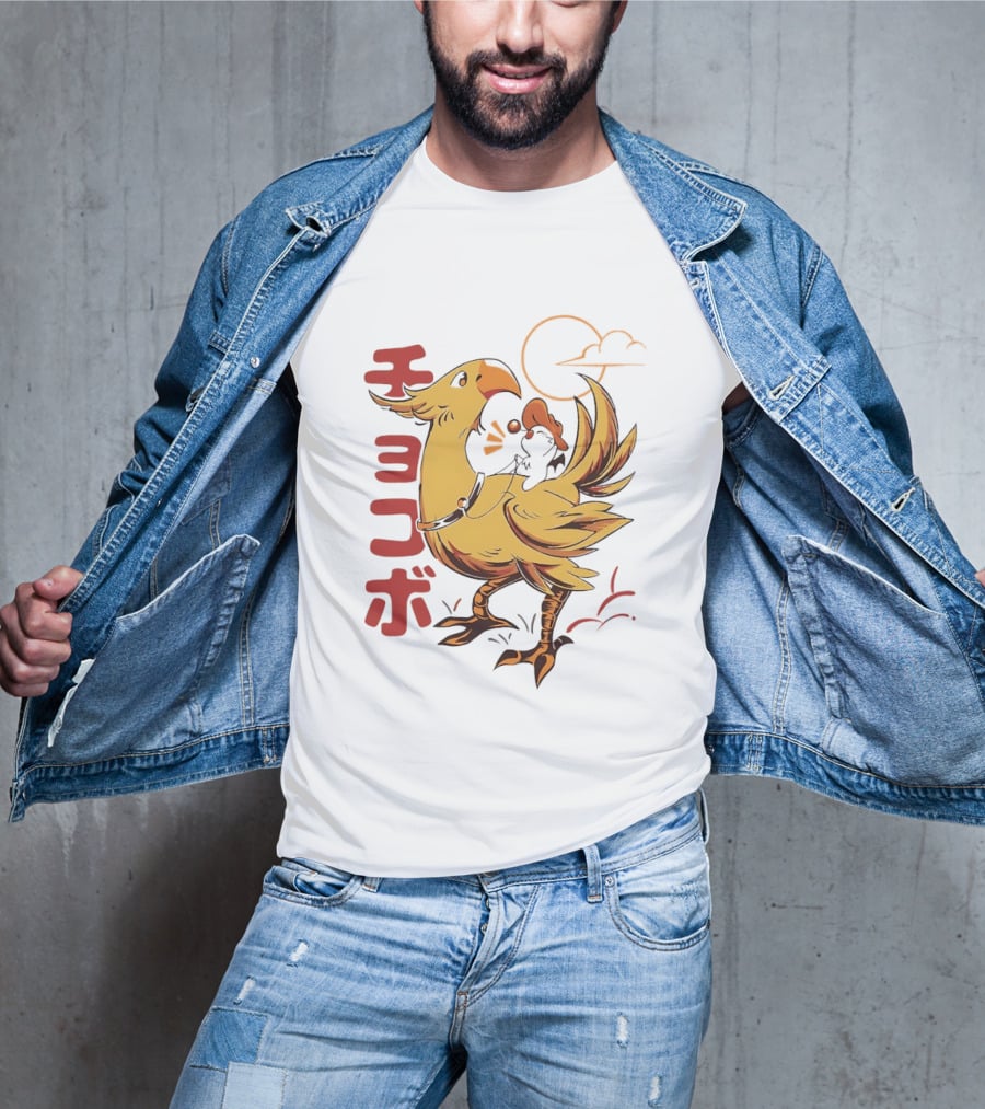Kaweehaw Cowboy Moogle Riding Chocobo Retro Style Japanese T-Shirt
