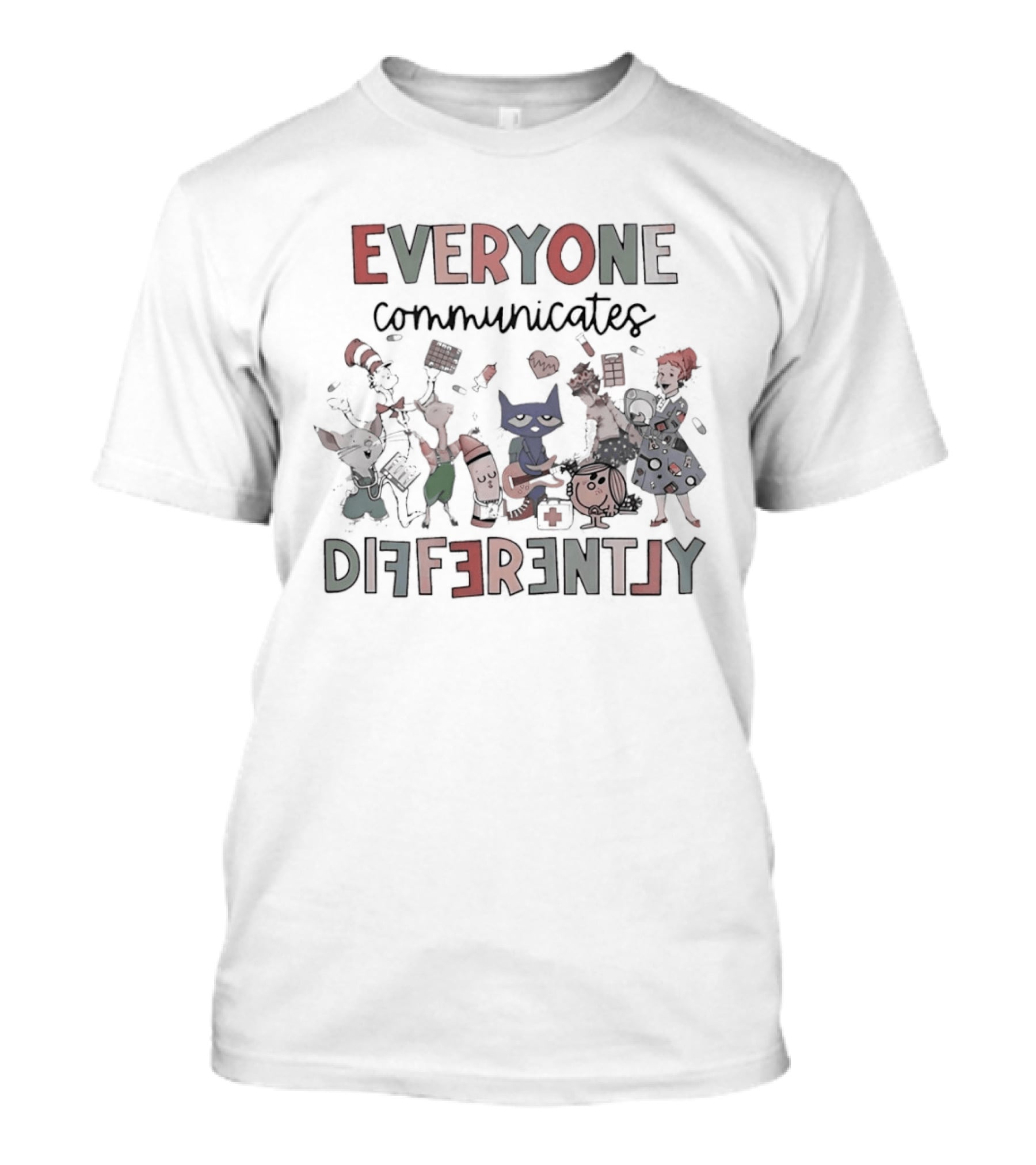 Everyone Communicates Differently Book Characters T-Shirt