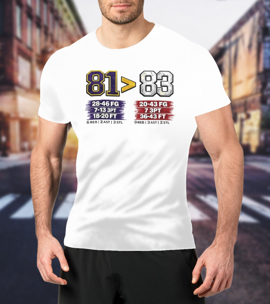 81 Greater Than 83 Kobe Bryant Legendary Performance Stats T-Shirt
