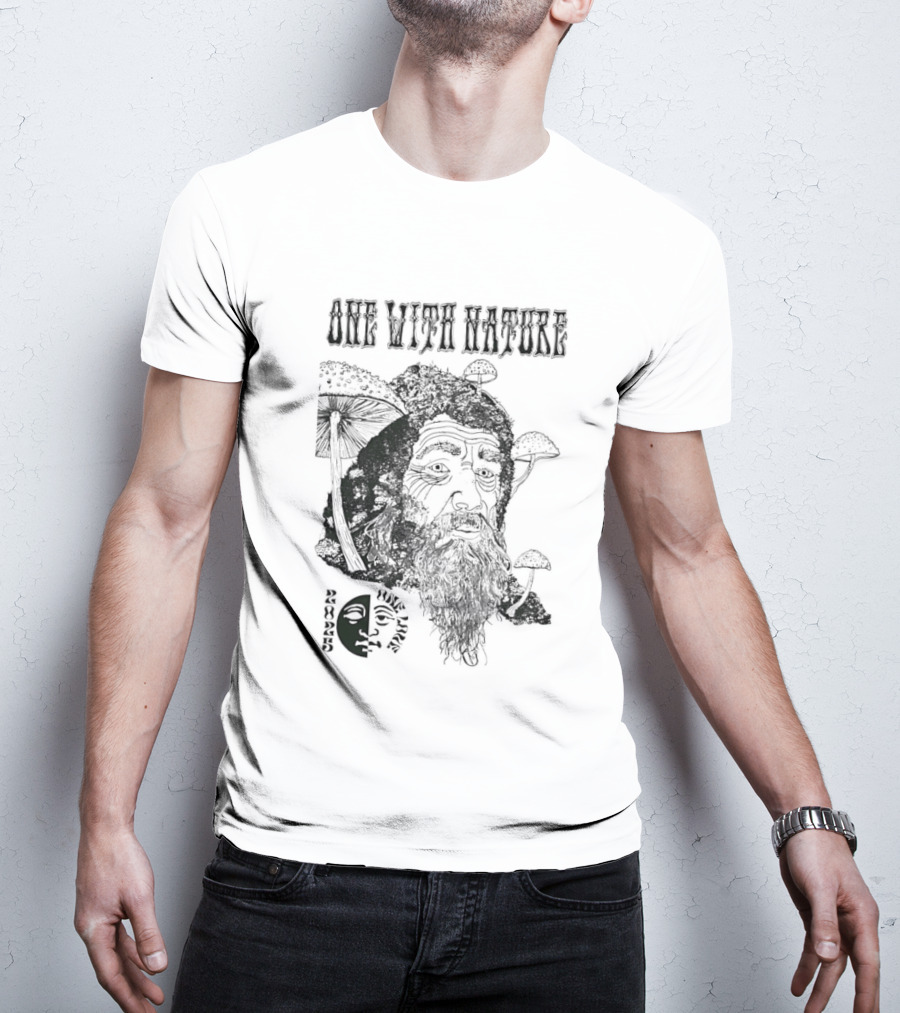 One With Nature Mushroom Face With Beard And Mushrooms T-Shirt