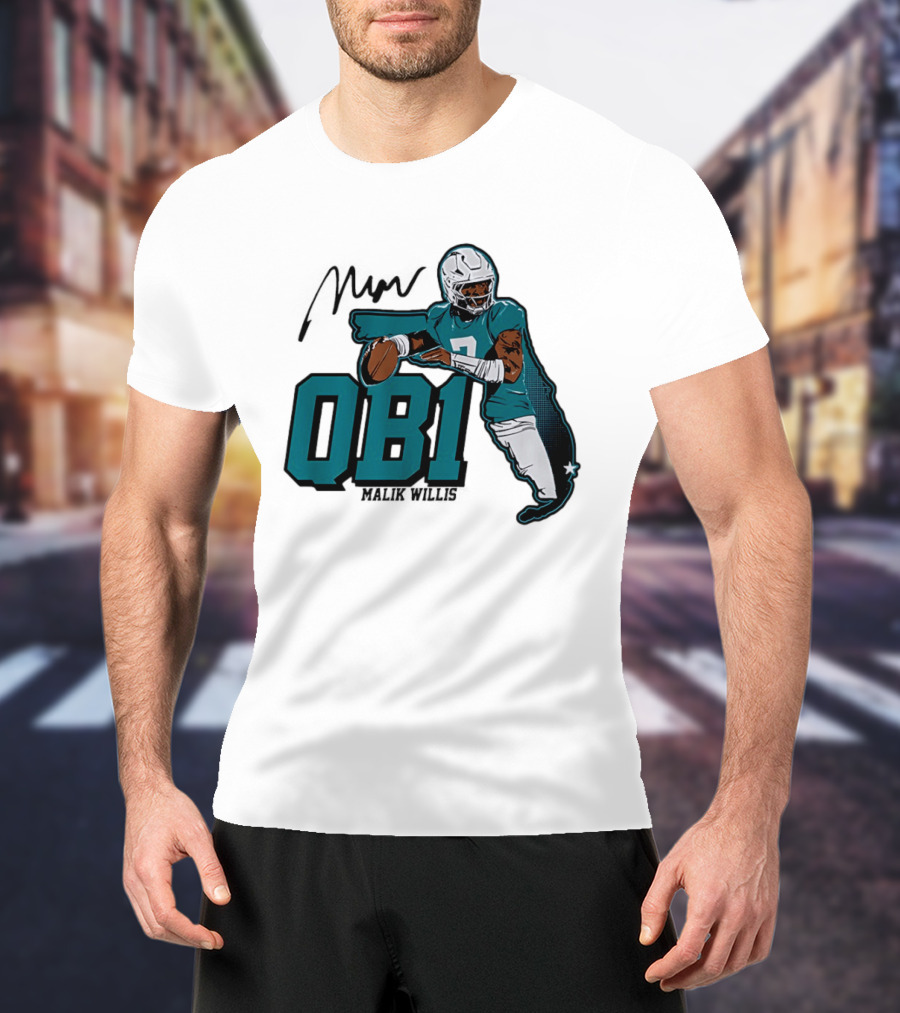 Malik Willis QB1 Miami Dolphins Quarterback 7 Football T-Shirt