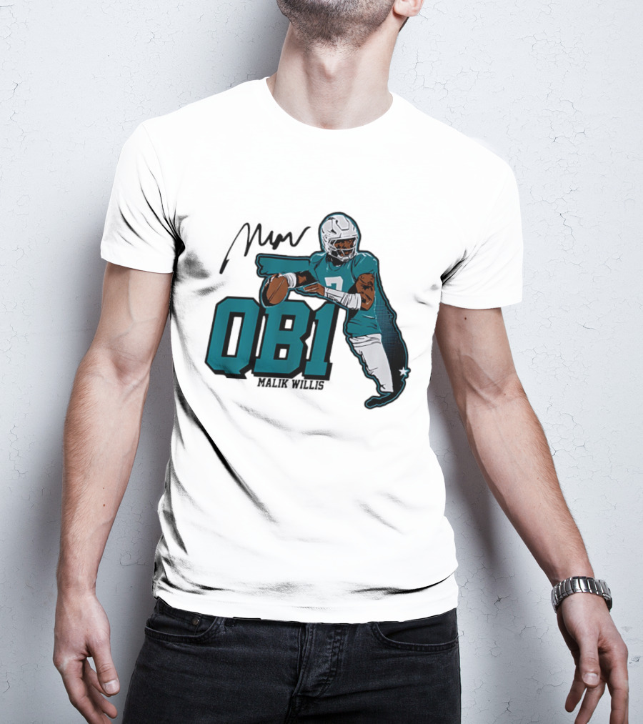 Malik Willis QB1 Miami Dolphins Quarterback 7 Football T-Shirt