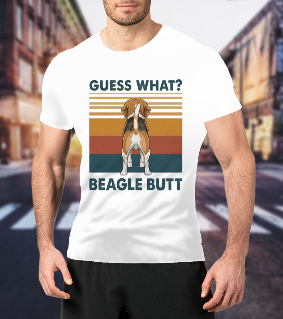 Guess What Beagle Butt Retro Stripes T-Shirt
