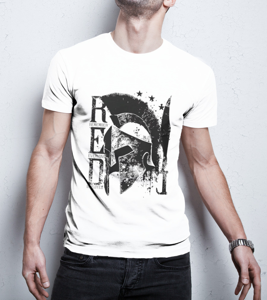 R.E.D. Remember Everyone Deployed Spartan Helmet Stars T-Shirt