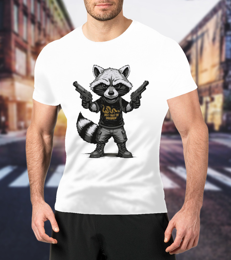 Raccoon With Dual Guns Don't Trust The Government Snake T-Shirt
